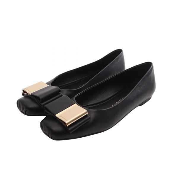 Salvatore Ferragamo Ballerina Pumps Flat Shoes #6 1/2 leather Black Used Women