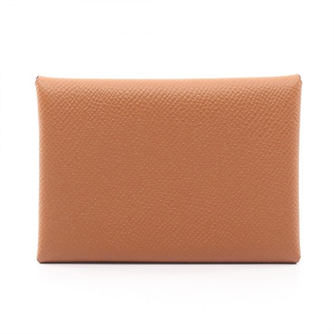 HERMES Calvi duo coin purse wallet B Taurillon Clemence Gold Used Women SHW