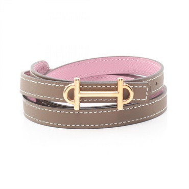 HERMES Gamma Reversible Belt Ceinture Swift Epsom leather Gray Pink GHW Used K
