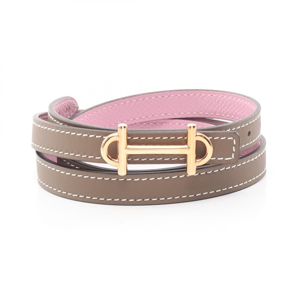 HERMES Gamma Reversible Belt Ceinture Swift Epsom leather Gray Pink GHW Used K