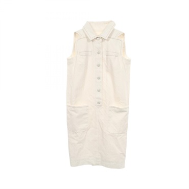 CHANEL COCO Mark button Sleeveless Dress #36 cotton White Used Women CC