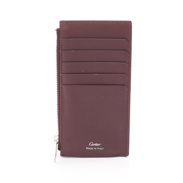 CARTIER Card Case coin purse wallet Leather Bordeaux Used Women