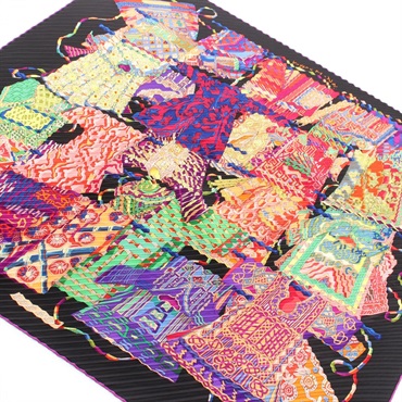 HERMES Carre Plisse VOYAGE EN ETOFFES Pleated Scarf Stole silk Black Used