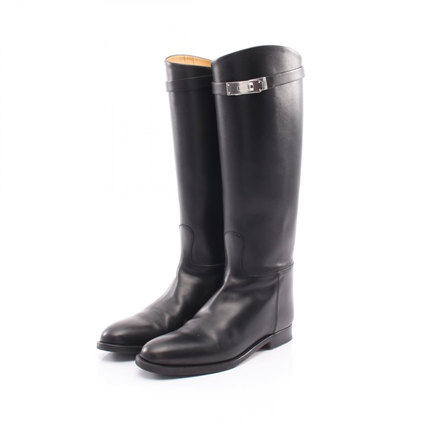 HERMES Jumping Kelly Boots Shoes leather Black Used Women size 38