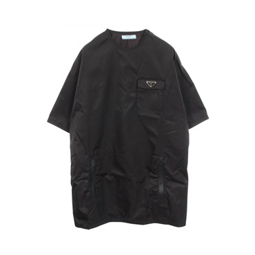 PRADA Re-Nylon Triangular Logo Short Sleeve Dress Nylon Black #38 Used Women