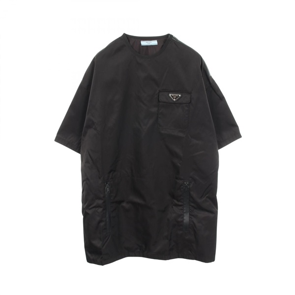 PRADA Re-Nylon Triangular Logo Short Sleeve Dress Nylon Black #38 Used Women