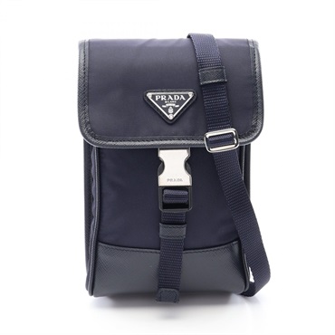 PRADA TESSUTO＋SAFFIAN Triangle Logo Shoulder Bag 2ZH109 Nylon leather Navy Blk
