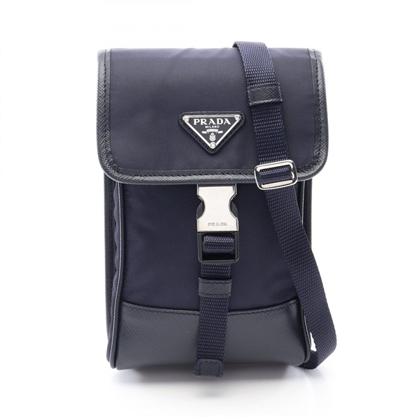 PRADA TESSUTO＋SAFFIAN Triangle Logo Shoulder Bag 2ZH109 Nylon leather Navy Blk
