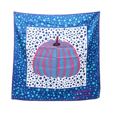 LOUIS VUITTON Yayoi Kusama Carre 90 Pumpkin Scarf Stole M78393 silk Blue Used LV