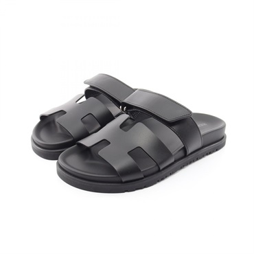 HERMES Shipre Sandals Shoes flat 222100Z leather Black Used Women size 35