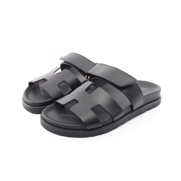 HERMES Shipre Sandals Shoes flat 222100Z leather Black Used Women size 35