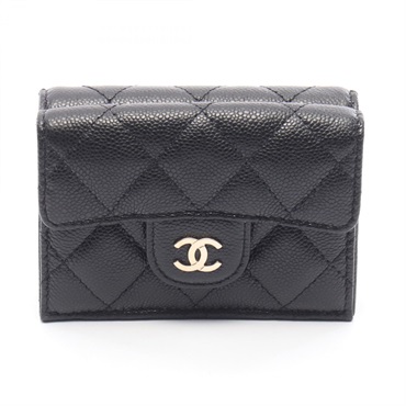 CHANEL Classic Small Flap Matelasse Tri-fold Wallet Purse AP0230 leather BK Used