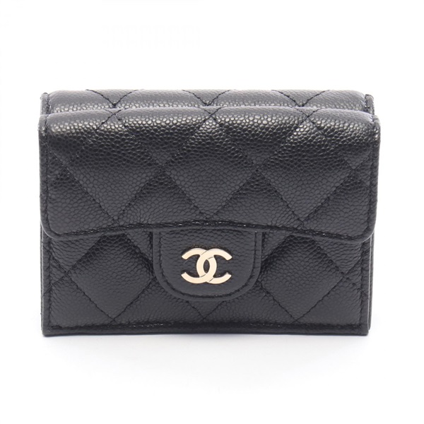 CHANEL Classic Small Flap Matelasse Tri-fold Wallet Purse AP0230 leather BK Used