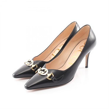 GUCCI Zumi pointed toe Pumps Heel Shoes 596860 leather Black Used Women size 7