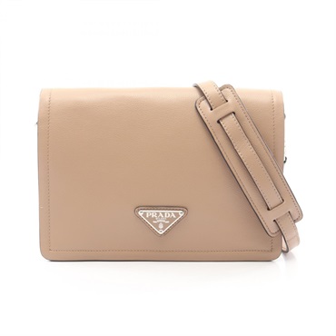 PRADA GLACE'CALF Triangle logo Shoulder Crossbody Bag 1BD296 leather Beige Used