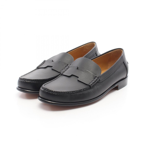 HERMES Moccasins Kennedy Loafers Shoes #39 1/2 leather Black Women