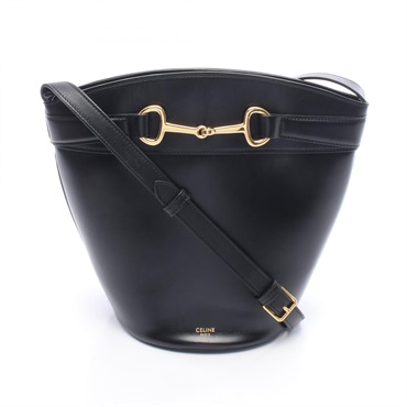 CELINE Crecy Bucket Shoulder Crossbody Bag leather Black GHW Used Women