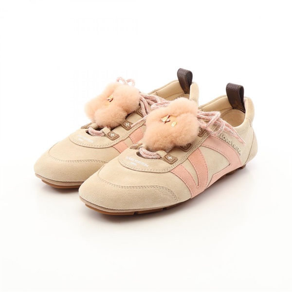 LOUIS VUITTON LV Sneakers Shoes Suede Beige Pink Beige Used Women size 37 1/2