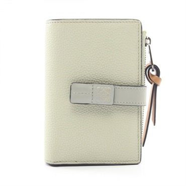 LOEWE slim Zippy Bi-fold wallet leather Green Brown Used Women