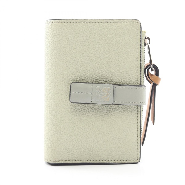 LOEWE slim Zippy Bi-fold wallet leather Green Brown Used Women