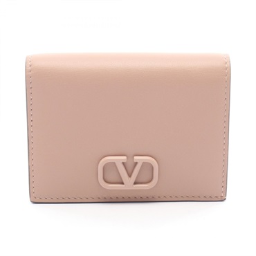 Valentino Garavani VLOGO Bi-fold wallet leather Pink Used Women
