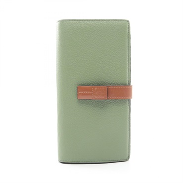 LOEWE Vertical wallet large Bifold purse leather Green Brown Used Women