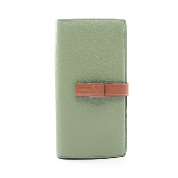 LOEWE Vertical wallet large Bifold purse leather Green Brown Used Women
