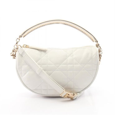 Christian Dior VIBE Hobo Cannage Shoulder Handbag leather White Gold Used Women