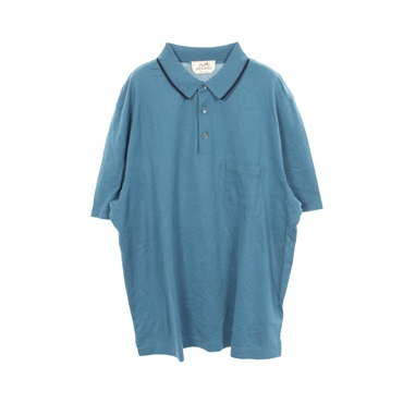 HERMES H embroidery Pocket Polo Shirt Short sleeves cotton Green Used size XXL