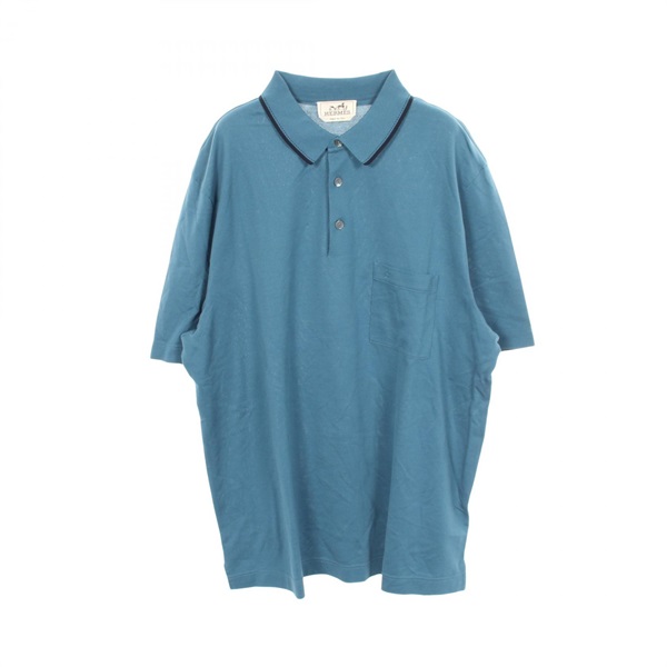 HERMES H embroidery Pocket Polo Shirt Short sleeves cotton Green Used size XXL