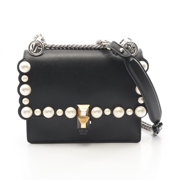 FENDI MINI KAN I Chain Shoulder Handbag 8M0381 leather Black Used Women