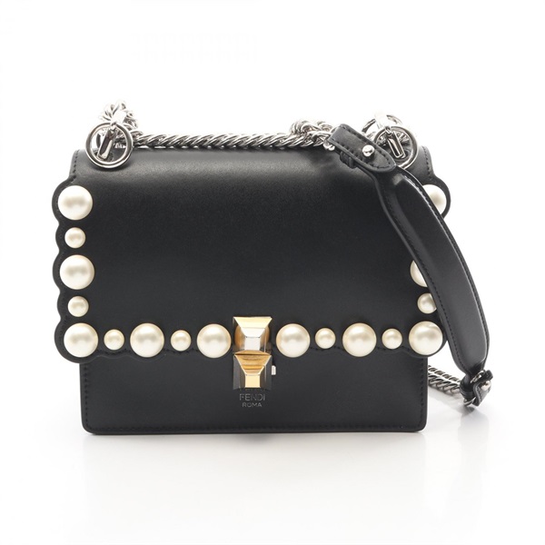 FENDI MINI KAN I Chain Shoulder Handbag 8M0381 leather Black Used Women