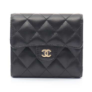 CHANEL Classic small flap Tri-fold Wallet Purse AP0231 leather Black GHW Women