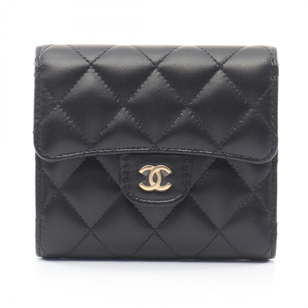 CHANEL Classic small flap Tri-fold Wallet Purse AP0231 leather Black GHW Women