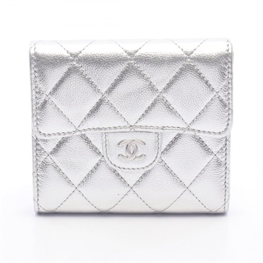 CHANEL Classic Small Flap Tri-fold Wallet AP0231 Calf leather Silver SHW Used CC