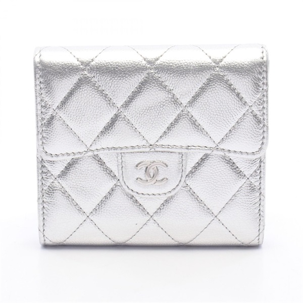 CHANEL Classic Small Flap Tri-fold Wallet AP0231 Calf leather Silver SHW Used CC
