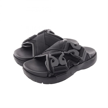 BOTTEGA VENETA SNAP SLIDE SANDAL Flat Shoes 754358 leather Fabric Black Used #38