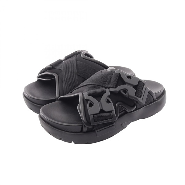 BOTTEGA VENETA SNAP SLIDE SANDAL Flat Shoes 754358 leather Fabric Black Used #38