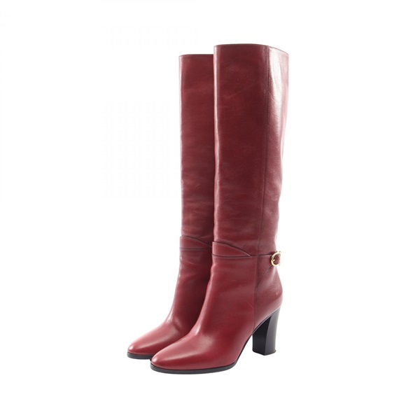 CELINE Long Heeled Boots Shoes #36 1/2 leather Bordeaux Used Women
