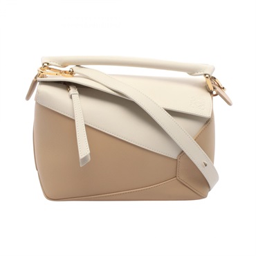 LOEWE Puzzle Edge Small Shoulder Crossbody Handbag leather Beige White Used