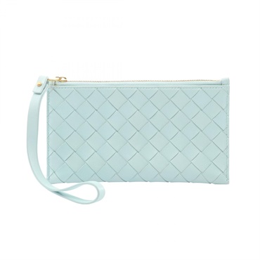 BOTTEGA VENETA Intrecciato Pouch Mini Bag with Handstrap leather Blue Used Women