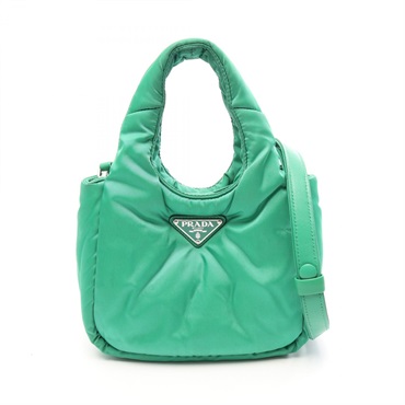 PRADA Padded Shoulder Handbag 1BA359 Nylon Green Used Women logo