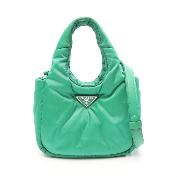 PRADA Padded Shoulder Handbag 1BA359 Nylon Green Used Women logo