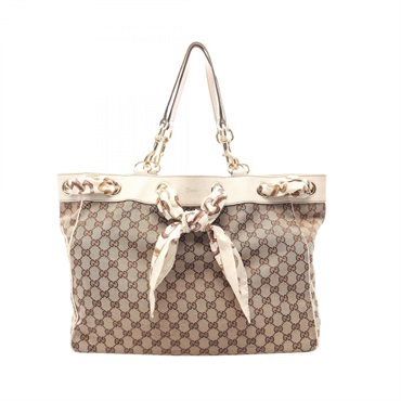 GUCCI GG canvas Shoulder Tote Bag 153033 Leather Beige White Used Women