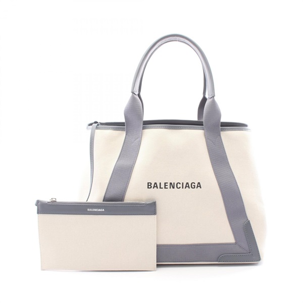 BALENCIAGA NAVY CABAS NEW M Hand Tote Bag 581292 canvas leather Beige Gray Used