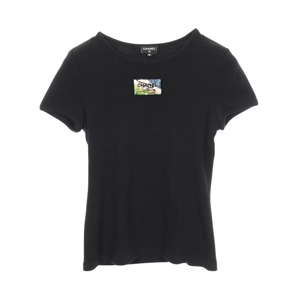 CHANEL Sequin embroidered ribbed short-sleeved T-shirt #36 P74094V64275 cotton