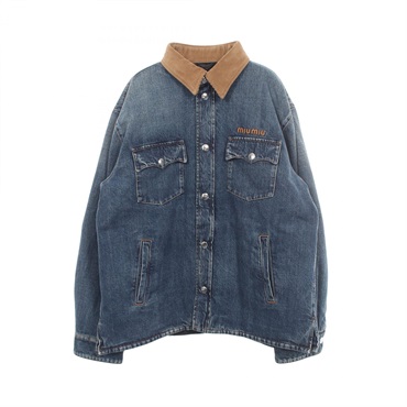 Miu Miu DENIM PIUMINO Washed Finish Down jacket Coat #38 cotton Navy Preowned
