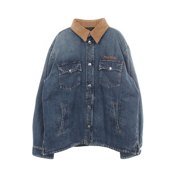 Miu Miu DENIM PIUMINO Washed Finish Down jacket Coat #38 cotton Navy Preowned