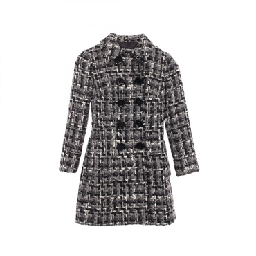DOLCE & GABBANA Double-breasted Checked Tweed Coat Jacket #36 wool Gray Used