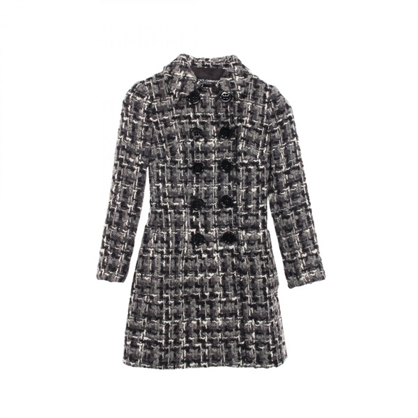 DOLCE & GABBANA Double-breasted Checked Tweed Coat Jacket #36 wool Gray Used